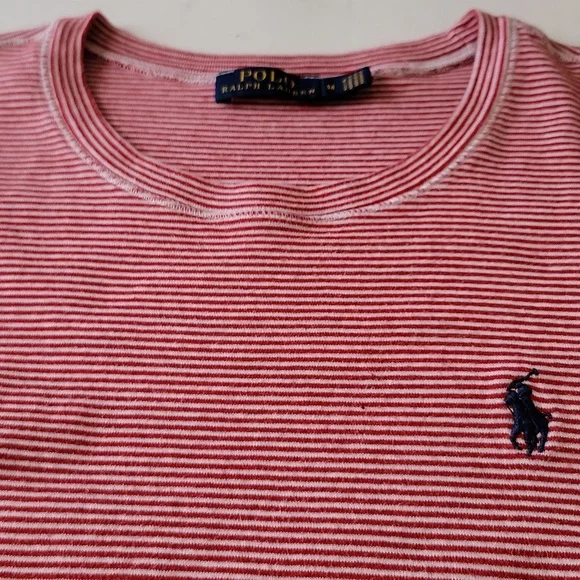 Polo Ralph Lauren Girls Medium Red Striped Tee Short Sleeve Round Neck - Picture 6 of 14